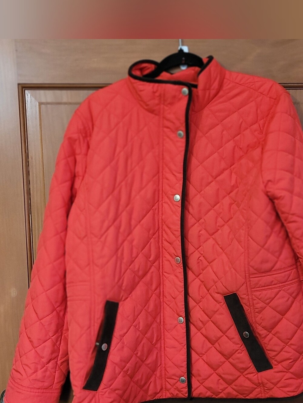 Talbots Quilted Barn Jacket Womens XL Orange Snap Zip Front Barncore Fall Chore